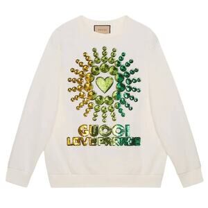 Gucci Love Parade Sequin Cotton Sweatshirt White NWT Oversized Small